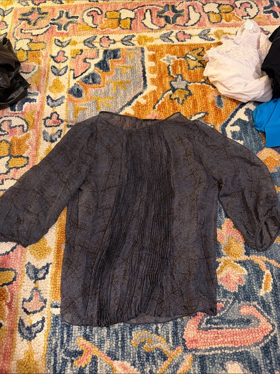 Tibi Sweaters - Tibi Off-the-Shoulder Navy Patterned Blouse Sweater